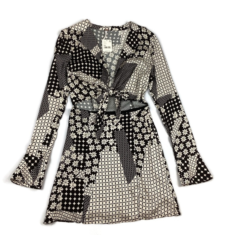 Free People Retro Mod Miki Tie Front Mini Dress New with imperfection